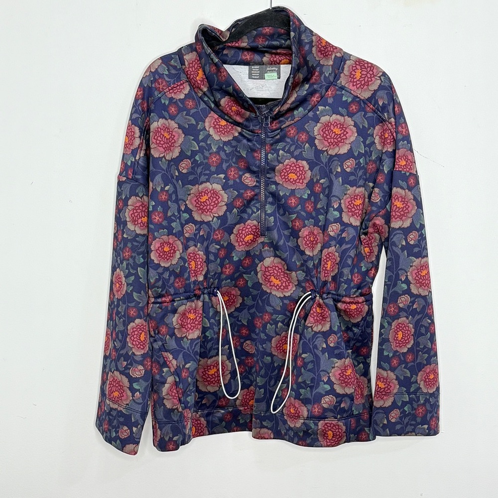 Anthro Saturday Sunday Floral Quarter-Zip Pullover | Drawstring Waist | Size M